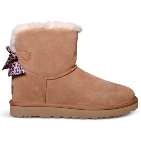 UGG MINI BAILEY BOW LEOPARD CHESTNUT BOOTS - Picture 1 of 5